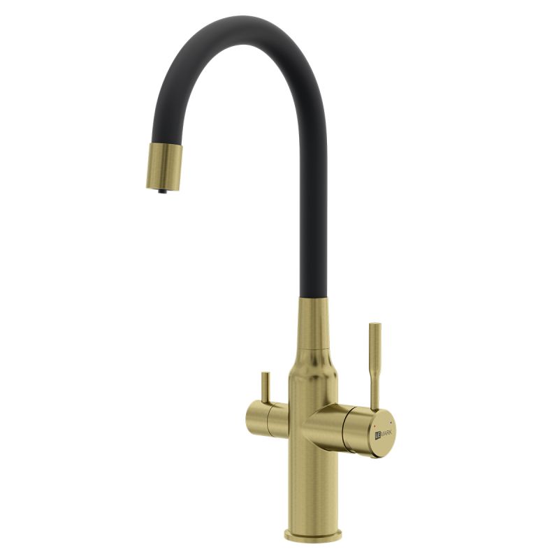 Смеситель для кухни Lemark Expert LM5083LGN-Black c гибким изливом, с подключением к фильтру с питьевой водой, светлое золото нано, черный