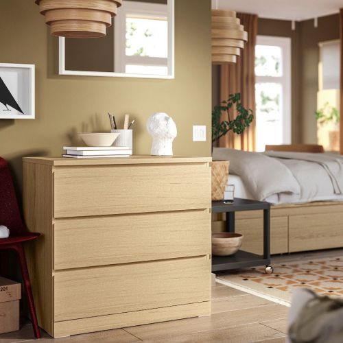 MALM Комод 3 ящика дубовый шпон, 80х78 см MALM Комод 3 ящика дубовый шпон, 80х78 см
