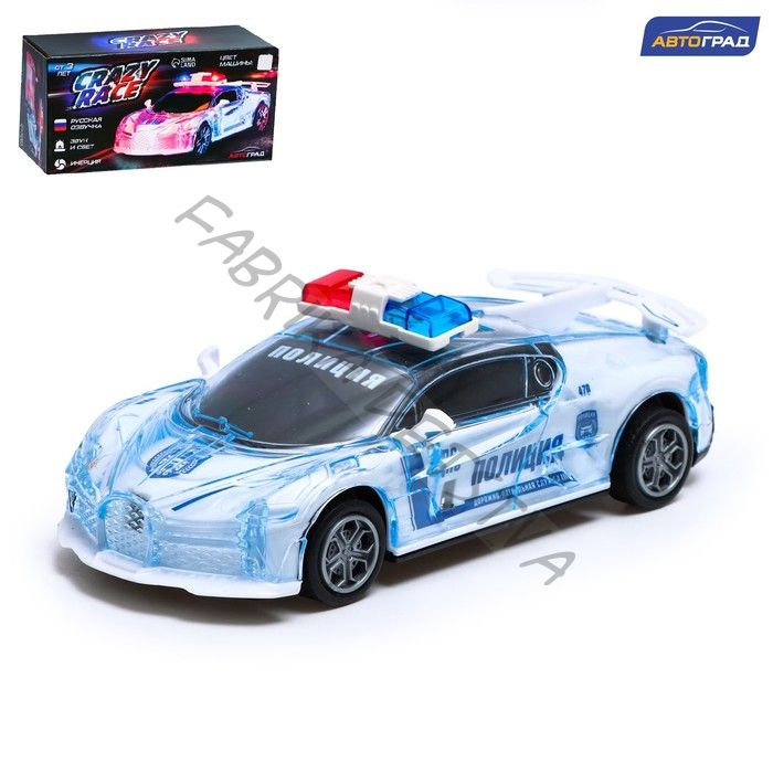 Машина инерционная «Crazy race, полиция», русская озвучка, свет, цвет белый