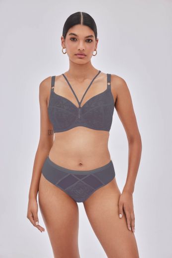Трусы женские бразильяна ALLES Chiara Graphite, кружево, графит
