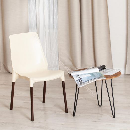 Стул GENIUS (mod 75) металл/пластик, бежевый/коричневые ножки