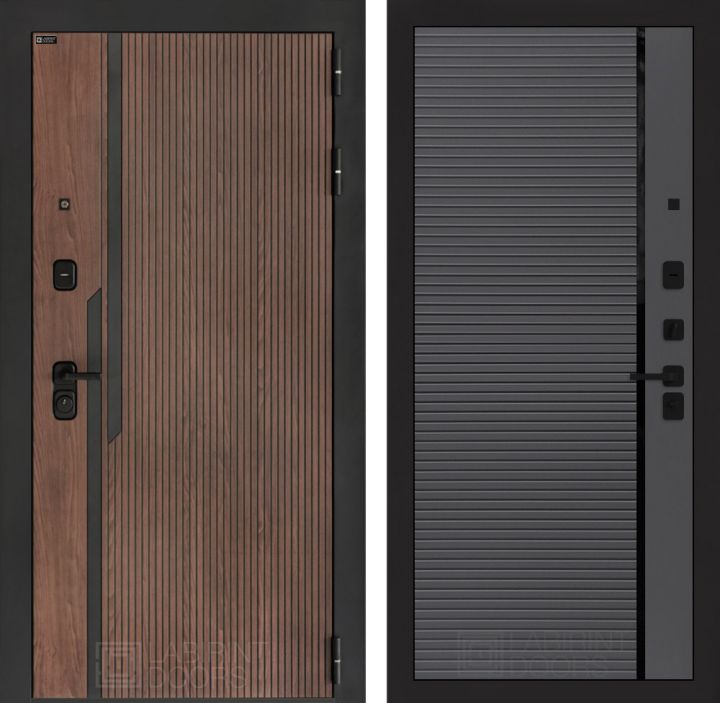 Входная дверь Лабиринт KARMINA 22 Графит софт, черная вставка