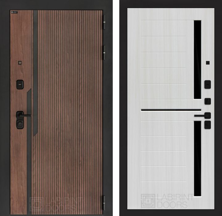 Входная дверь Лабиринт KARMINA 02 Сандал белый, стекло черное