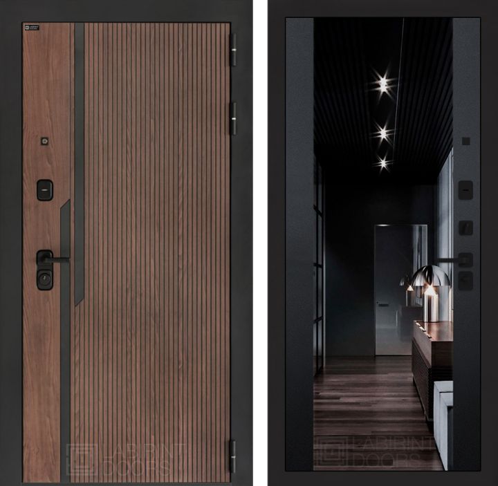 Входная дверь Лабиринт KARMINA с зеркалом Максимум с тонировкой Черный кварц