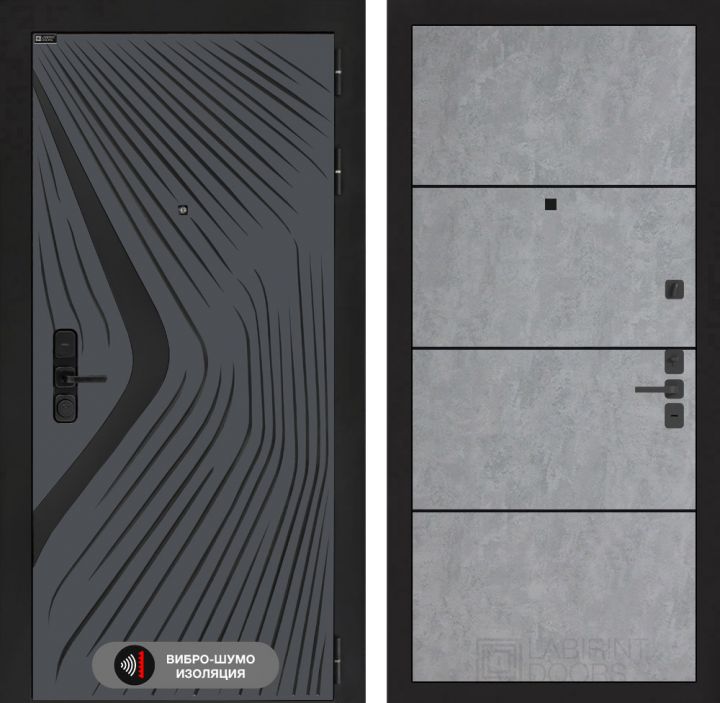 Дверь входная Лабиринт LEOLAB 25 Бетон светлый (черная вставка)