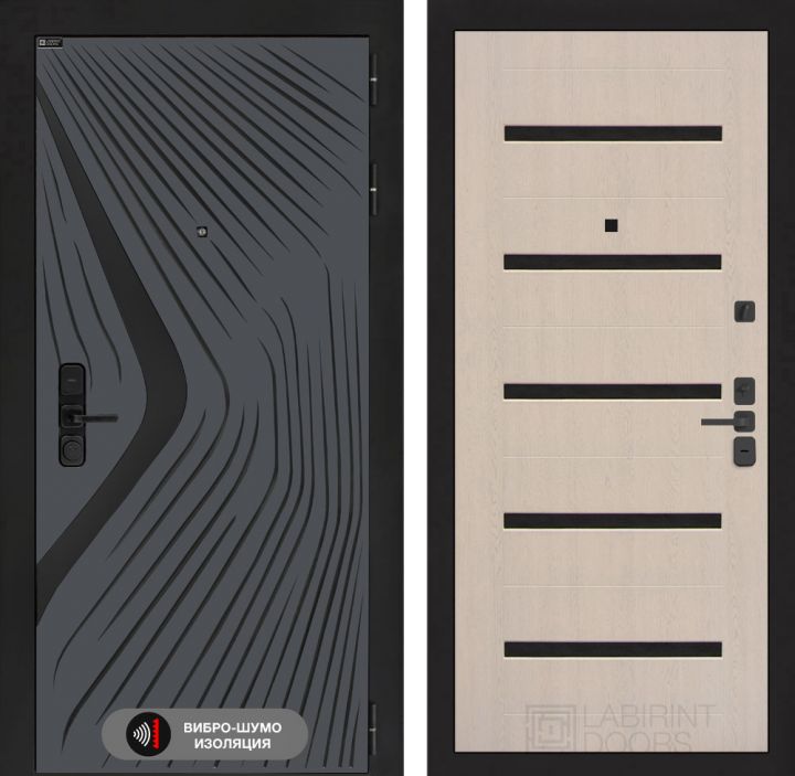Дверь входная Лабиринт LEOLAB 01 Беленый дуб, стекло черное