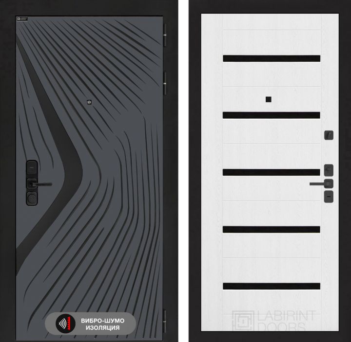 Дверь входная Лабиринт LEOLAB 01 Белое дерево стекло черное