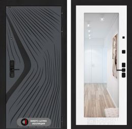 Дверь входная Лабиринт LEOLAB с зеркалом 18 Белое дерево