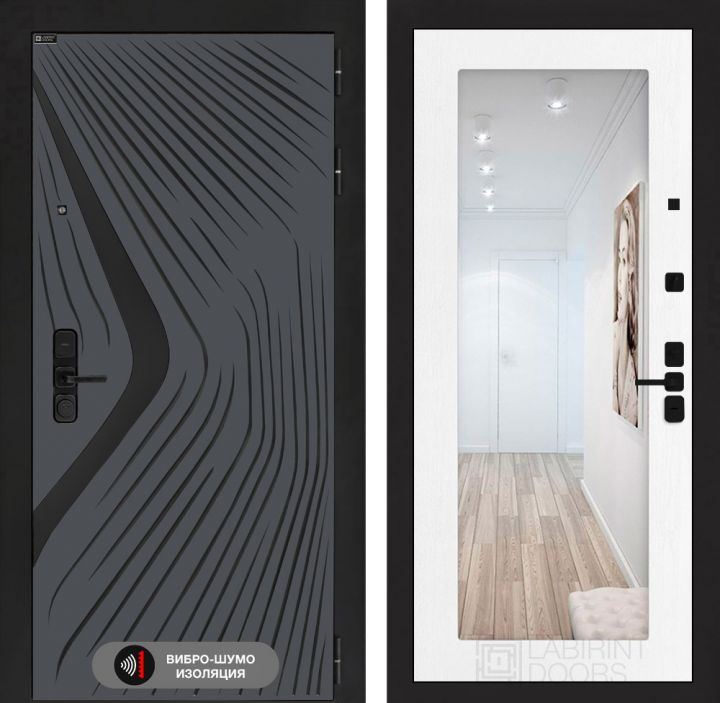 Дверь входная Лабиринт LEOLAB с зеркалом 18 Белое дерево