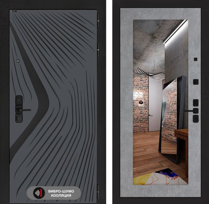 Дверь входная Лабиринт LEOLAB с зеркалом 18 Бетон светлый