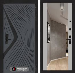 Дверь входная Лабиринт LEOLAB с зеркалом Максимум Грей софт