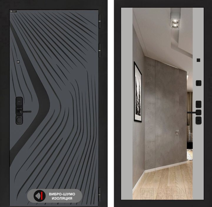 Дверь входная Лабиринт LEOLAB с зеркалом Максимум Грей софт