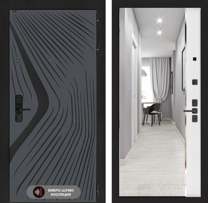 Дверь входная Лабиринт LEOLAB с зеркалом Панорама Белый софт