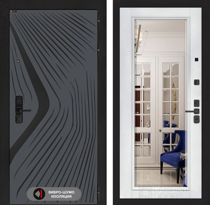 Дверь входная Лабиринт LEOLAB Зеркало фацет Белый софт