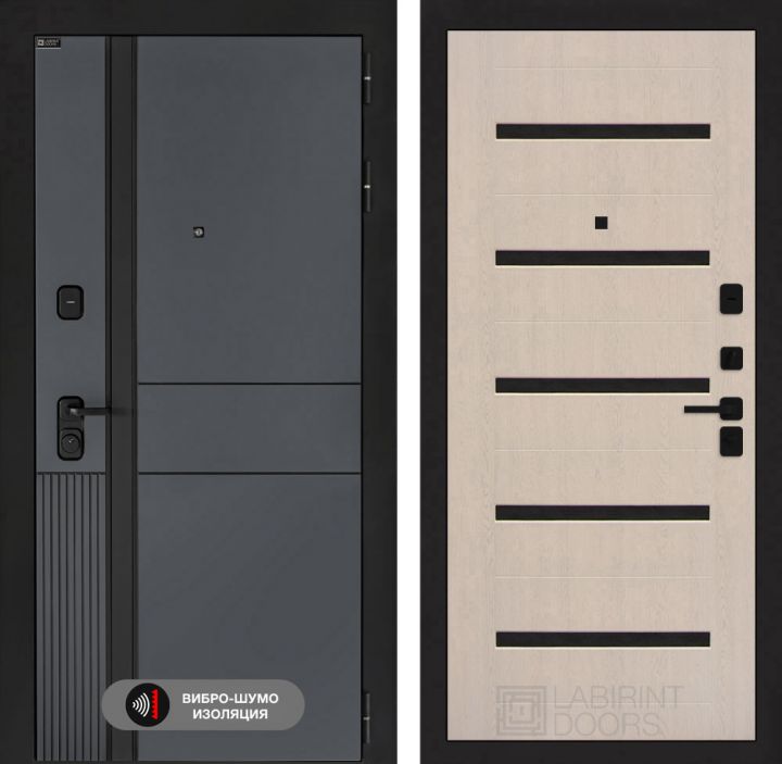 Дверь входная Лабиринт EVOLAB 01 Беленый дуб, стекло черное