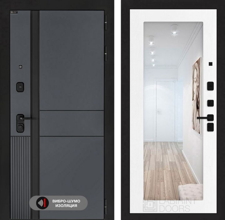 Дверь входная Лабиринт EVOLAB с зеркалом 18 Белое дерево