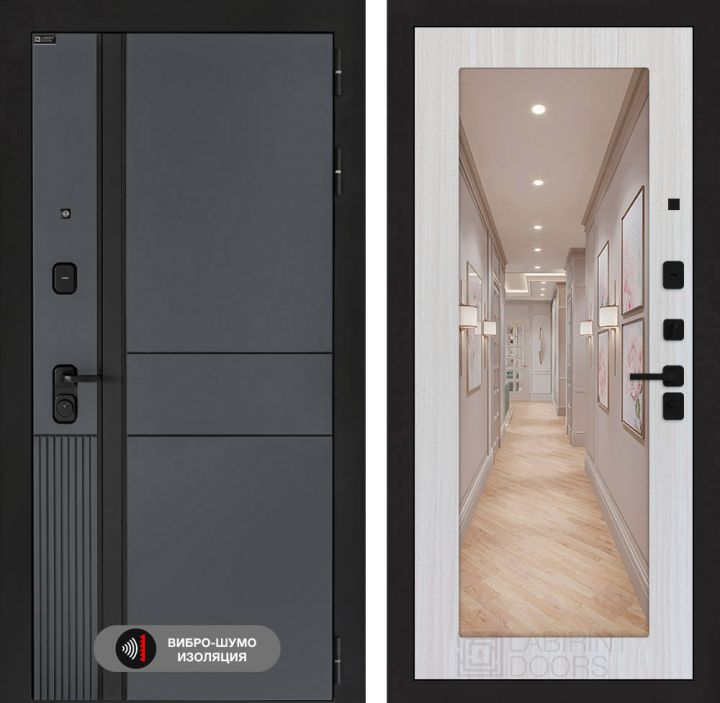 Дверь входная Лабиринт EVOLAB с зеркалом 18 Сандал белый