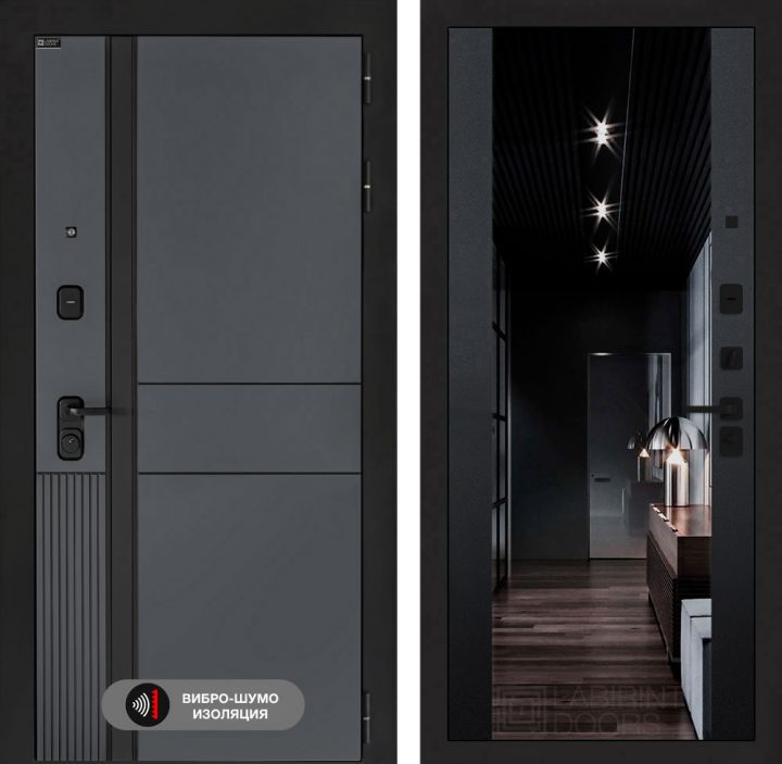 Дверь входная Лабиринт EVOLAB с зеркалом Максимум с тонировкой Черный кварц