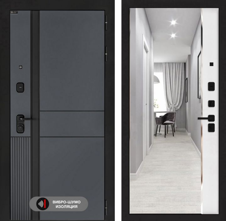 Дверь входная Лабиринт EVOLAB с зеркалом Панорама Белый софт