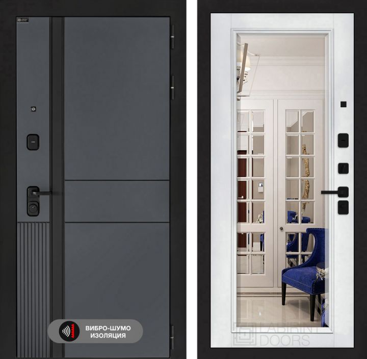 Дверь входная Лабиринт EVOLAB Зеркало фацет Белый софт