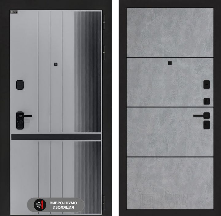 Дверь входная Лабиринт SKYLAB 25 Бетон светлый (черная вставка)
