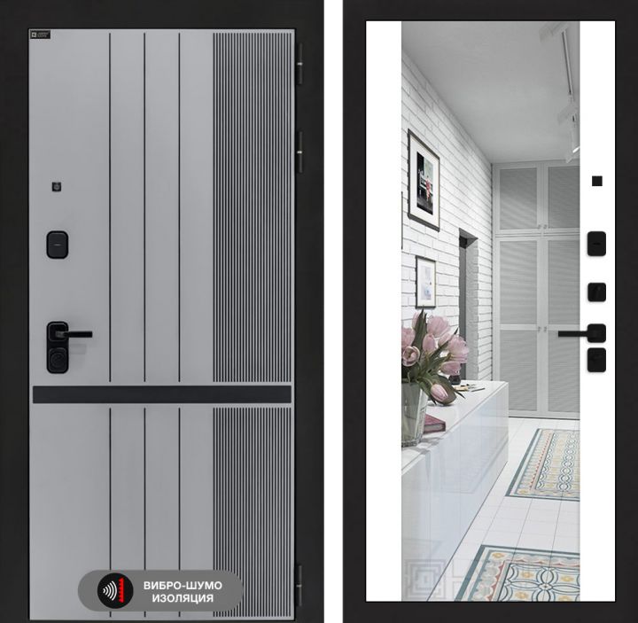 Дверь входная Лабиринт SKYLAB с зеркалом Максимум Белый софт