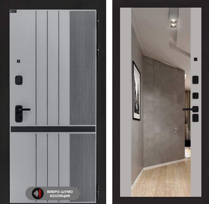 Дверь входная Лабиринт SKYLAB с зеркалом Максимум Грей софт