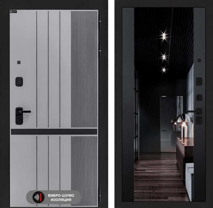 Дверь входная Лабиринт SKYLAB с зеркалом Максимум с тонировкой Черный кварц