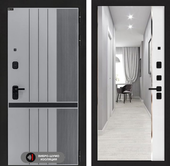 Дверь входная Лабиринт SKYLAB с зеркалом Панорама Белый софт