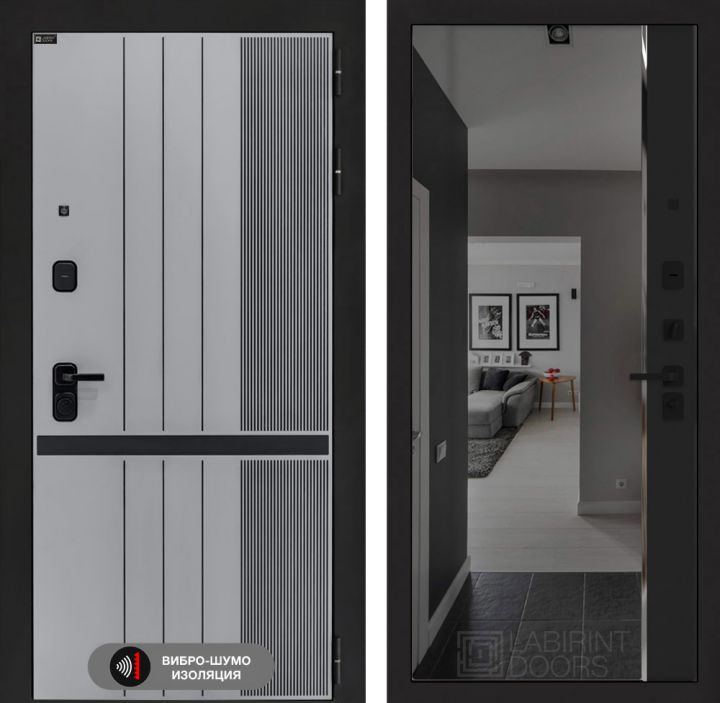 Дверь входная Лабиринт SKYLAB с зеркалом Панорама с тонировкой Черный кварц