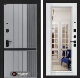 Дверь входная Лабиринт SKYLAB Зеркало фацет Белый софт