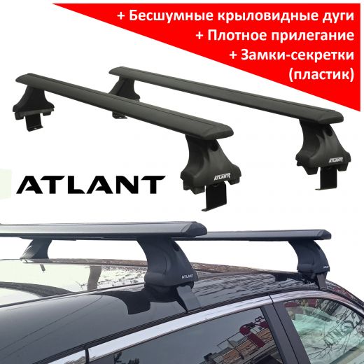 Багажник на крышу Renault Arkana, Атлант, крыловидные аэродуги (черный цвет)