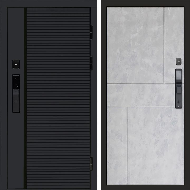 Входная дверь Termo-door BLACK LINE с электронным замком Горизонт бетон светлый