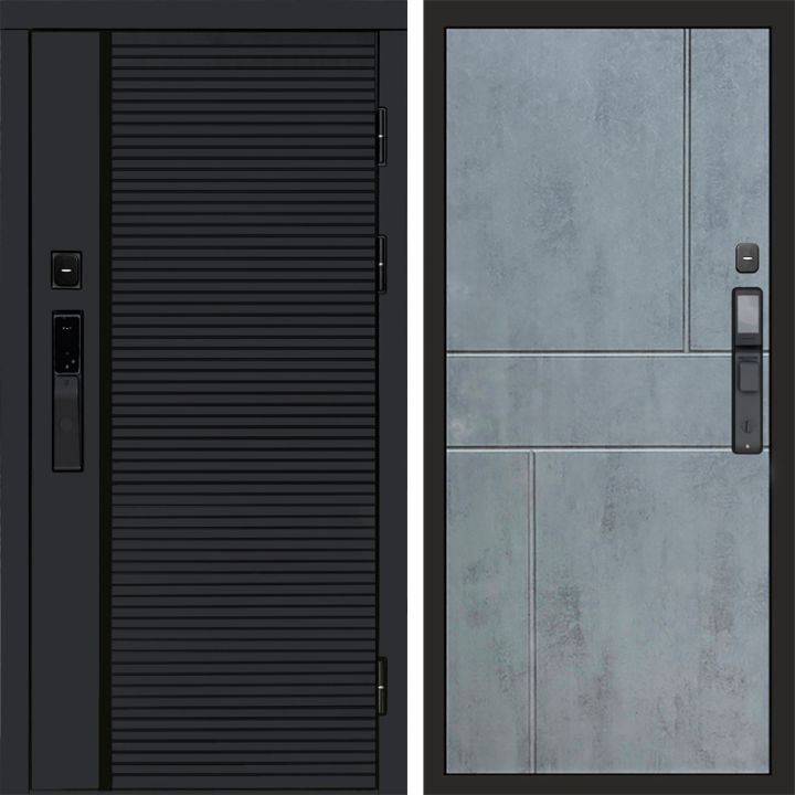 Входная дверь Termo-door BLACK LINE с электронным замком Горизонт бетон темный