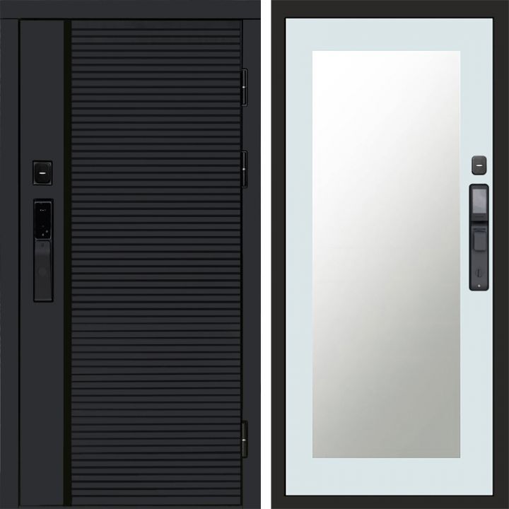 Входная дверь Termo-door BLACK LINE с электронным замком Зеркало Триумф Белый Софт
