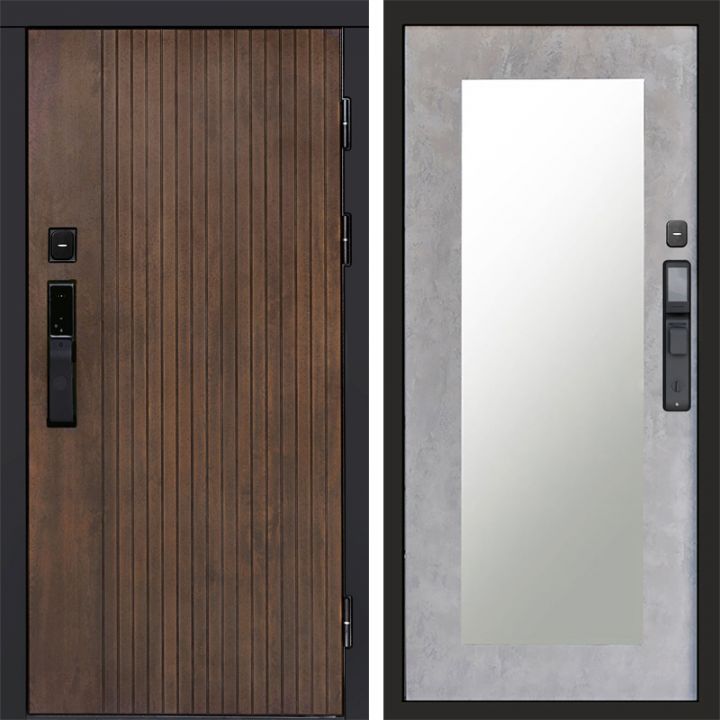 Входная дверь Termo-door ТВИСТ УЛЬТРА с электронным замком Зеркало Триумф бетон светлый