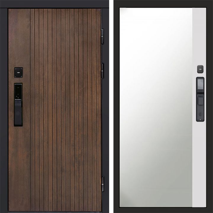Входная дверь Termo-door ТВИСТ УЛЬТРА с электрозамком Широкое Зеркало Фацет Белый Софт