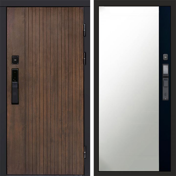 Входная дверь Termo-door ТВИСТ УЛЬТРА с электрозамком Широкое Зеркало Фацет Черный Кварц