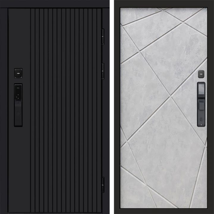 Входная дверь Termo-door ТВИСТ BLACK с электрозамком Лучи бетон светлый
