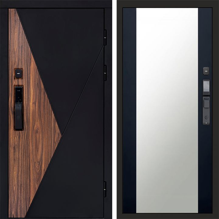 Входная дверь Termo-door МАТРИКС с электрозамком Зеркало Черный Кварц+Тонировка