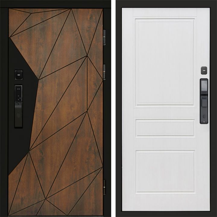 Входная дверь Termo-door ГЕОМЕТРИЯ с электронным замком Классика Белое дерево