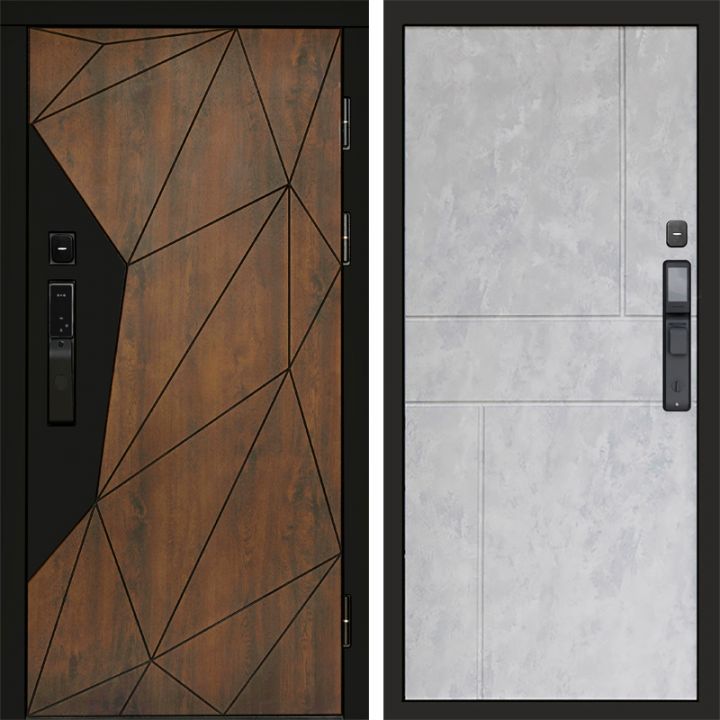 Входная дверь Termo-door ГЕОМЕТРИЯ с электронным замком Горизонт бетон светлый