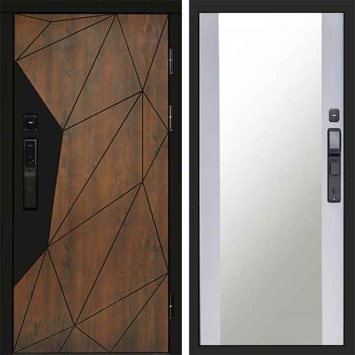 Входная дверь Termo-door ГЕОМЕТРИЯ с электронным замком Зеркало белый софт