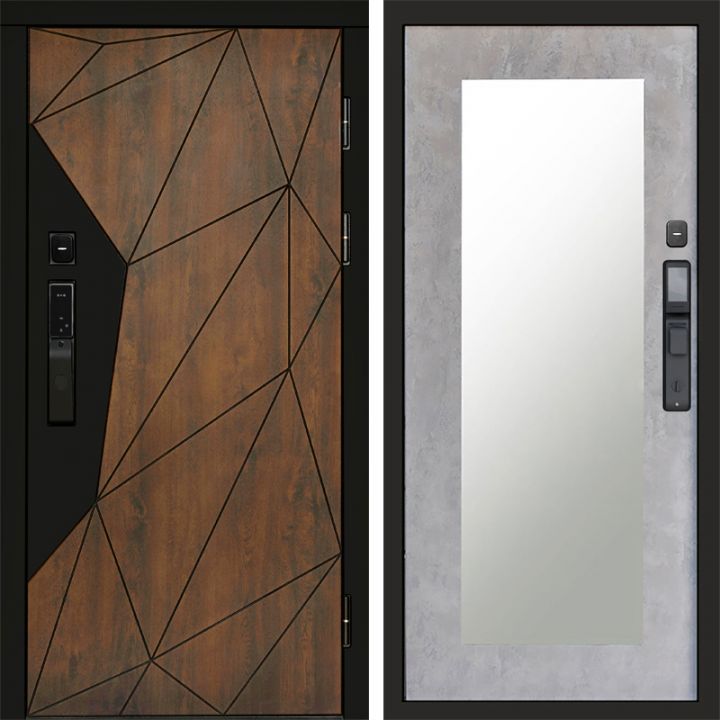 Входная дверь Termo-door ГЕОМЕТРИЯ с электронным замком Зеркало Триумф бетон светлый