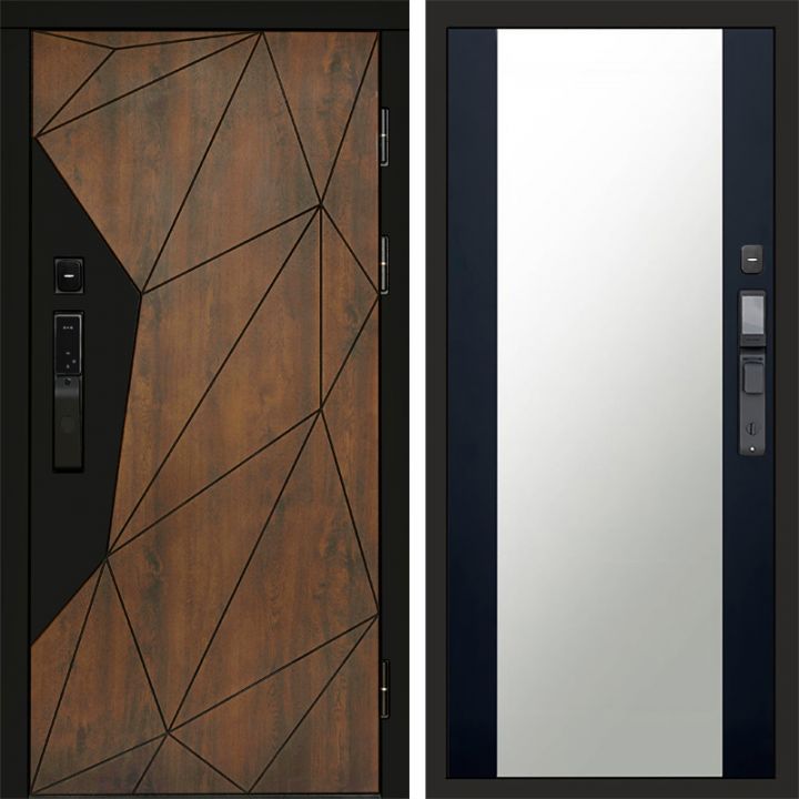 Входная дверь Termo-door ГЕОМЕТРИЯ с электрозамком Зеркало Черный Кварц+Тонировка
