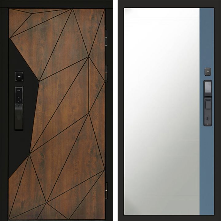 Входная дверь Termo-door ГЕОМЕТРИЯ с электронным замком Широкое Зеркало Фацет Грей Софт