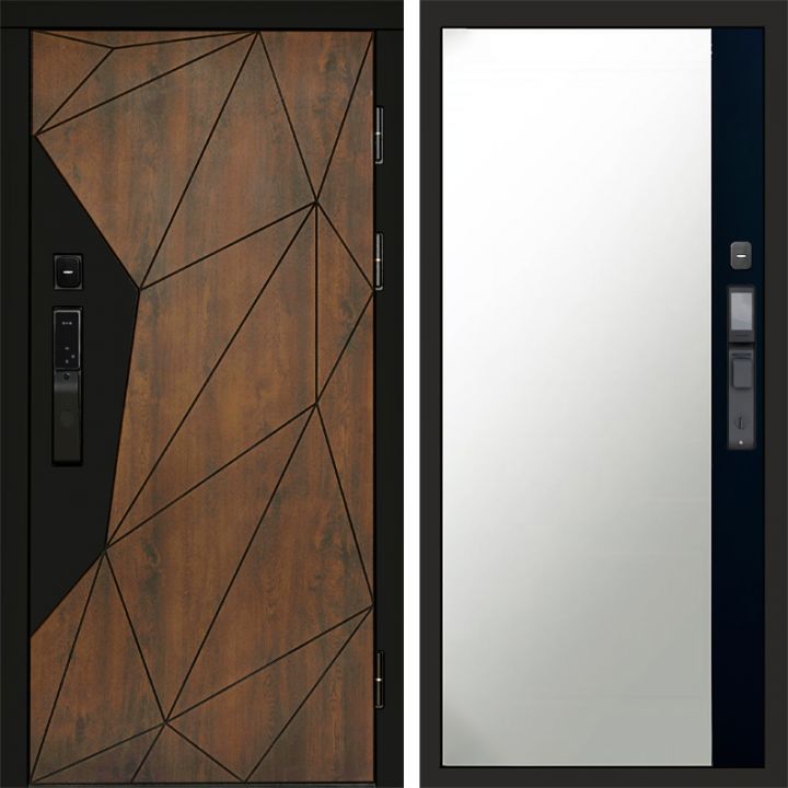 Входная дверь Termo-door ГЕОМЕТРИЯ с электронным замком Широкое Зеркало Фацет Черный Кварц