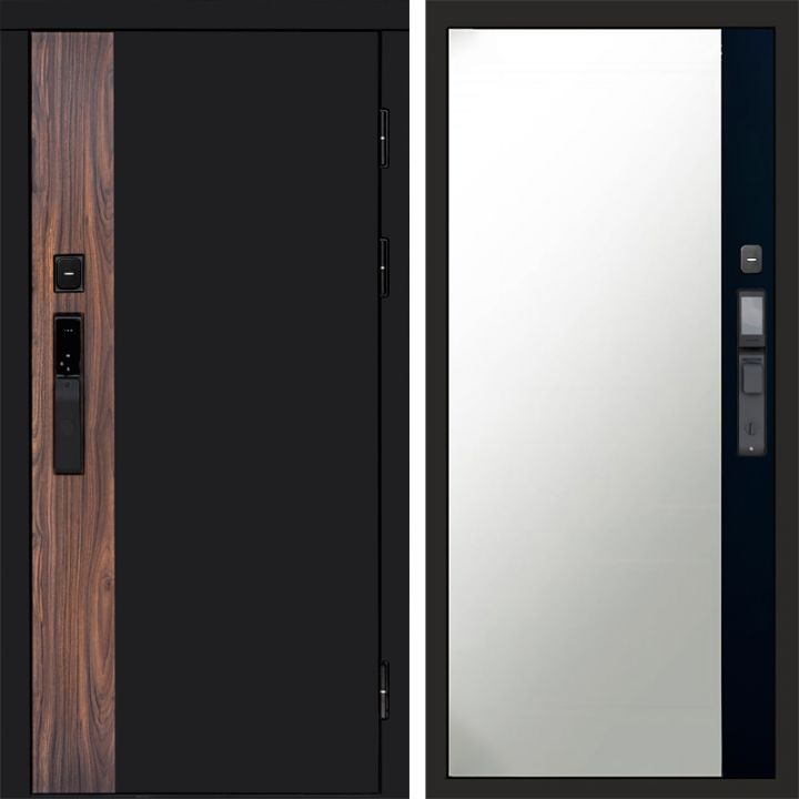 Входная дверь Termo-door ТОР с электронным замком Широкое Зеркало Фацет Черный Кварц