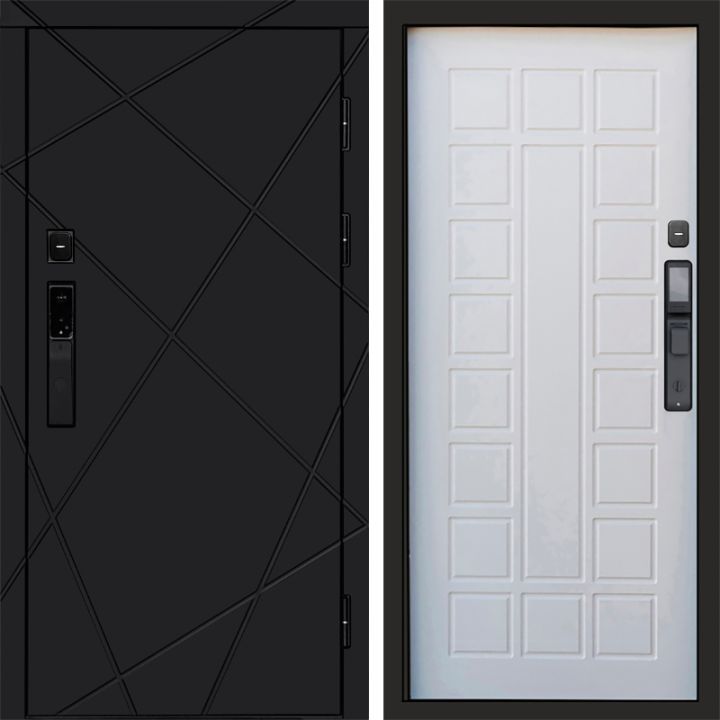 Входная дверь Termo-door ЛУЧИ BLACK с электрозамком Престиж белое дерево