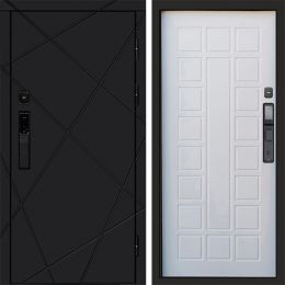 Входная дверь Termo-door ЛУЧИ BLACK с электронным замком Престиж белое дерево